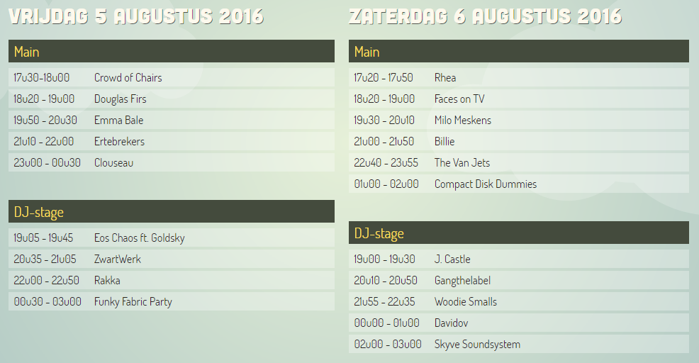 timetable Zeverrock 2016
