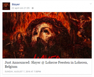 Zelfbevestiging Slayer voor Lokerse Feesten 2016
